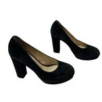 Bettye Muller Bettye by  Black Suede Round Chunky Heels Toe Pump Shoes Photo 1