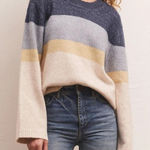 Z Supply  Sawyer Striped Crewneck Pullover Sweater Blue Cream Medium Photo 0