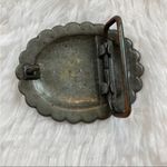 Vintage Metal and Faux Turquoise Belt Buckle Oval Scalloped Blue Photo 1