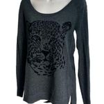 Rock & Republic Scoop Neck High Low Cheetah Long Sleeve Sweater Gray Studded S Photo 1