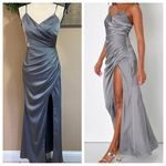 Lulus NWOT Glamorous Persona Grey Satin Pleated Sleeveless Tulip Maxi Dr… Photo 1