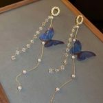 Blue Butterfly Long Tassel Earrings Photo 2