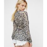 Free People $108 Flower Power Top XS Black Floral Print Split Neck Shirt Boho Photo 2