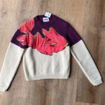 Free People Mandinga Wool Blend Sweater Purple Cream Floral Applique Knit NWT Size S boho Photo 0