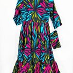 SIKA Ada Fit & Flare Shirtdress Dark Neon Floral Belted Size 6 Black Photo 5