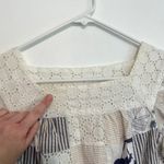 THREAD SOCIAL White Blue Patchwork Striped Floral Seersucker Eyelet Cotton Dress Size 6 Photo 9