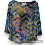 Peck & Peck  size medium blouse zig zag chevron print semi sheer top 3/4 sleeves Photo 0