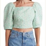 Levi's Women's Yvie Puff 3/4 Sleeve Cropped Blouse - Electric Green Floral Photo 2