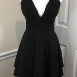 Honey and Rosie Black V-Neck Lace Back w Gold Zipper Open Back Tiered Dress Adjust Straps Sz MD Photo 0