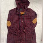 Blu Pepper  Women's Full Zip Hooded Flannel Jacket Red Plaid Top Elbow Pa… Photo 0