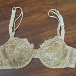 PINK - Victoria's Secret Victoria's Secret Gold Lace Embroidered Gold Holiday Unlined Demi Bra Size 36C Photo 0