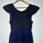 Anthropologie MOTH Curtain Call Blue/Grey Stripe Flutter Sleeve Wool Blend Dress Photo 8