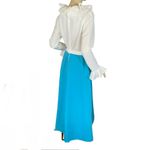 VINTAGE 1970'S TURQUOISE BLUE AND WHITE RUFFLE MAXI DRESS (S/M) Photo 4