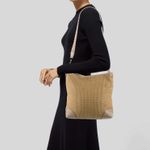 Bottega Veneta Bottega Venteta Straw Leather Trim Crossbody Shoulder Bag Tan Braided Strap Photo 1