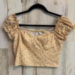 *Women's Size Small Floral Puff Sleeve Crop Top Summer Spring Chic Yellow Photo 1