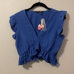 Fancyinn Women’s matching set Blue crop top blouse with side slit pants XS NWT #84 Photo 2