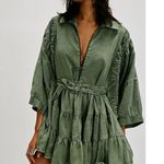 Free People  Hampton Belted Mini Dress Crystal Kelp Cotton Size Medium NWOT Chic Photo 3