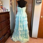 NWOT aqua strapless tiered prom dress cutout and rose accent size 16 fairycore Blue Photo 2