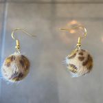 Handmade Cute faux fur Cheetah print Earrings , Brown And Gold drop dangle earrings Photo 5