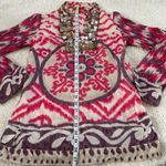 Tory Burch 100% Silk Tunic V-Neck Purple/Pink Ikat Print Sz 2 Indie Art Core Gir Photo 4