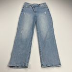 Risen High Rise Crossover Straight Leg Distressed Jeans Light Wash Size 7/28 Blue Photo 12