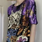 Vintage Fully Sequinned & Beaded Wild Cat Leopard Dolman Sleeve Silk Top Size S Black Photo 1