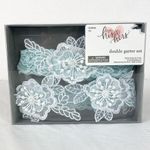 His & Hers Light Blue Floral Lace Appliqué Bridal Wedding Double Garter Set Photo 0