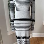 Gap Gray Black Striped Ribbed Stretch Knit Crewneck Long Sleeve Dress Sz Medium Photo 0