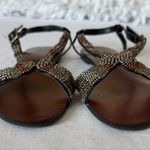 Banana Republic  Beaded Sandals Strappy T-Strap Flats Bronze Black Size 7 Photo 3