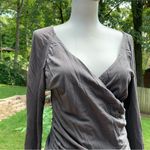Garnet Hill  Top Womens Gray Mock Wrap Stretch Boho Blouse Xs X-small Photo 1