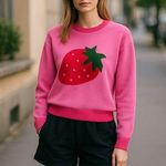 NWT LUNA IVY Pink Strawberry Knit Sweater | Playful Fruit Graphic Pullover XS Photo 0