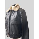 French Connection  Vegan Leather Bomber Jacket Shearling Collar Snap Closure Photo 6