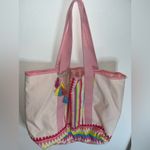Canvas Tote Bag Artisan Aztec Pompom Fringe Zigzag Tutti Frutti Pink Stripe Boho Photo 4