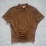 Moa Moa Women’s Mocha Brown Mock Neck Ruched Crop Top Sz Sm Photo 0