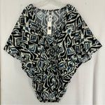 Laundry by Design NWT  Aztec Print Knit Tie-Front Poncho Women’s OS Blue Photo 0