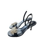 Larroude Hibiscus Slingback Heel Sandals in Black Leather Flower Size 10 Heels Photo 4