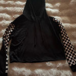 Heart Hips Black Hoodie with Checkered Sleeves Photo 0