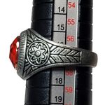 Silver Tone Ring Sz 8 Unsigned Red Rhinestone Cabochon Floral Photo 2