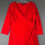 Ralph Lauren Lauren Womens 14 Red Faux Wrap Crossover V-Neck Below Knee Dress Photo 2