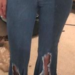 High Waisted Flare Jeans With Split Legs Blue Size 0 Photo 0