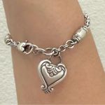 Brighton Retired Blair Heart Barrel Link Chain Silverplated Heart Charm Bracelet Photo 11
