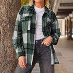 Green & White Plaid Flannel Long Sleeve Shacket Size XS Photo 1