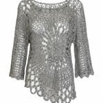 Tempo Paris Y2k vintage asymmetrical crochet metallic bell sleeve blouse Photo 0