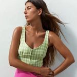 ZARA Green Gingham Halter Knit Top size S Photo 0