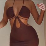 NWT Outcast Fire Ball Cut Out Tan Maxi Dress LARGE Brown Photo 11