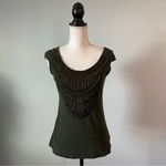 Anthropologie  | Green Beaded Cap Sleeve Top Sz S Photo 1