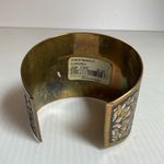 Vintage Brass Cuff Bracelet Gold & Silver Inlay Floral Mosaic Pattern Artisan Photo 5