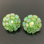 Vintage VOGUE Aurora Borealis Green Dome Cluster Beads Clip On Earrings Photo 1