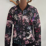 Bebe Sport Floral Bomber Jacket Women's Medium Multicolor Rhinestone Accents Photo 0