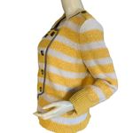 Loft  MUSTARD YELLOW, BEIGE & GRAY STRIPED COTTON CARDIGAN SWEATER (M) Photo 3